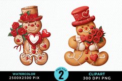 Watercolor Sweet Valentines Gingerbread Clipart Product Image 1