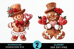 Watercolor Sweet Valentines Gingerbread Clipart Product Image 1