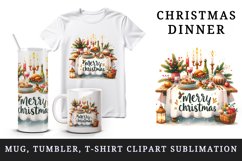 Watercolor table set dinner decorations Merry Christmas quote print 20 oz tumbler skinny mug wrap clipart t-shirt sublimation printable design
