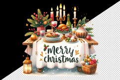 Watercolor table set dinner decorations Merry Christmas quote print 20 oz tumbler skinny mug wrap clipart t-shirt sublimation printable design