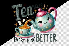 Watercolor tea kettle cup teacup with steam bag leaves tea lover quote print 20 oz tumbler skinny mug wrap clipart t-shirt sublimation printable png