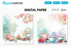 Watercolor Tea Party Digital Paper, Watercolor Background Product Image 1