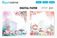 Watercolor Tea Party Digital Paper, Watercolor Background Product Image 1