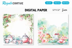 Watercolor Tea Party Digital Paper, Watercolor Background Product Image 1