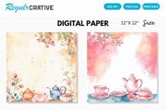 Watercolor Tea Party Digital Paper, Watercolor Background Product Image 1
