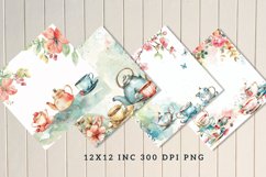 Watercolor Tea Party Seamless Digital Paper Bundle Product Image 3