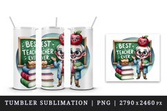 Watercolor teacher books apple chalkboard Best Teacher Ever quote print 20 oz tumbler skinny mug wrap clipart t-shirt sublimation printable design