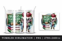 Watercolor teacher books apple chalkboard Best Teacher Ever quote print 20 oz tumbler skinny mug wrap clipart t-shirt sublimation printable design