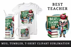 Watercolor teacher books apple chalkboard Best Teacher Ever quote print 20 oz tumbler skinny mug wrap clipart t-shirt sublimation printable design