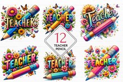 Teacher Pencil Sublimation, Teacher Wildflowers Bundle Product Image 1