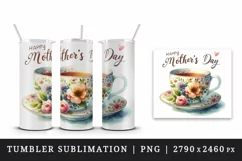 Watercolor teacup tea floral flowers Happy Mother Day greeting quote print 20 oz tumbler skinny mug wrap clipart t-shirt sublimation printable design