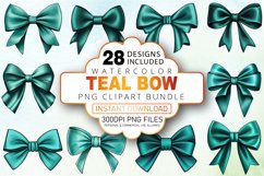 Watercolor Teal Bow Clipart Bundle Product Image 1