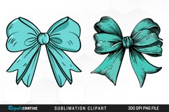 Watercolor Teal Bow Graphics Clipart Product Image 1