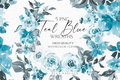 Blue rose clipart, Watercolor teal floral png Boho 101 Product Image 1