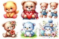 Watercolor Teddy Bear Clipart Product Image 2