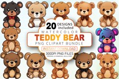 Watercolor Teddy Bear Clipart Bundle Product Image 1