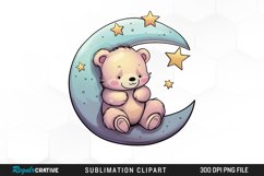 Watercolor Teddy bear Crescent Moon Clipart Product Image 1