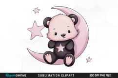 Watercolor Teddy bear Crescent Moon Clipart Product Image 1