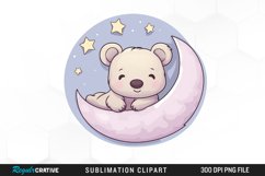 Watercolor Teddy bear Crescent Moon Clipart Product Image 1