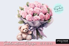 Watercolor Teddy Bear Valentine Clipart and Sublimation