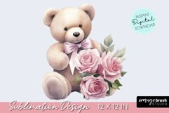 Watercolor Teddy Bear Valentine Sublimation Clipart