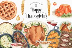 Watercolor Thanksgiving Food Turkey Pie Dishes Fall Clipart Product Image 1