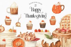 Watercolor Thanksgiving Pie Sweets Cake Dishes Fall Clipart Product Image 1