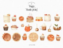 Watercolor Thanksgiving Pie Sweets Cake Dishes Fall Clipart Product Image 2