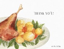 Watercolor Thanksgiving Food Turkey Pie Dishes Fall Clipart Product Image 3