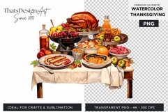 Traditional Thanksgiving feast Watercolor Clipart Product Image 1