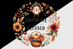 Watercolor Thanksgiving turkey basket harvest fall Thankful Blessed quote print 20oz tumbler skinny mug wrap clipart t-shirt sublimation printable png