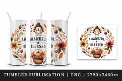 Watercolor Thanksgiving turkey basket harvest fall Thankful Blessed quote print 20oz tumbler skinny mug wrap clipart t-shirt sublimation printable png