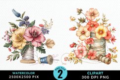 Watercolor Thread Spools Flowers Clipart Bundle Product Image 4