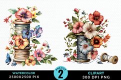 Watercolor Thread Spools Flowers Fun Clipart Product Image 1