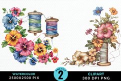 Watercolor Thread Spools Flowers PNG Clipart Product Image 1