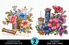 Watercolor Thread Spools Flowers PNG Clipart Product Image 1