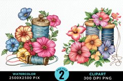 Watercolor Thread Spools Flowers Fun Clipart Product Image 1