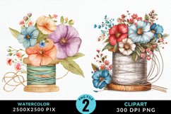 Watercolor Thread Spools Flowers Fun Clipart Product Image 1