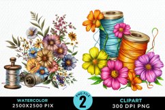 Watercolor Thread Spools Flowers Fun Clipart Product Image 1