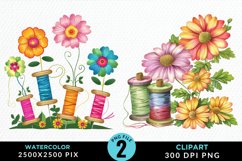 Watercolor Thread Spools Flowers Fun Clipart Product Image 1