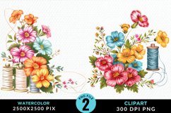 Watercolor Thread Spools Flowers Fun Clipart Product Image 1