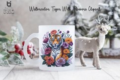 Watercolor Tiger With Flowers Clipart, Mug Sublimation PNG Product Image 3