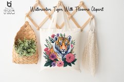 Watercolor Tiger With Flowers Clipart, Mug Sublimation PNG Product Image 8