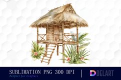Tiki Hut Watercolor Clipart Product Image 1