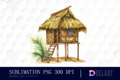 Tiki Hut Watercolor Clipart Product Image 1