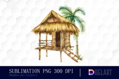 Tiki Hut Watercolor Clipart Product Image 1