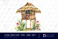 Tiki Hut Watercolor Clipart Product Image 1