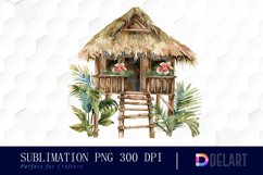 Tiki Hut Watercolor Clipart Product Image 1