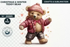 Pink Christmas teddy Bear Clipart PNG for sublimation Product Image 1