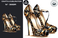 Watercolor Black &amp; Gold high heels New Year Clipart Product Image 1